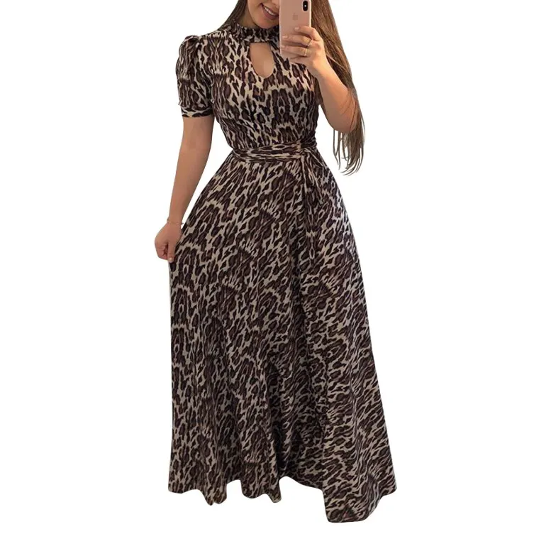 2022 Professional Custom Women Summer Fashion Plus Size Print O Neck Short Sleeve Loose Long Dresses