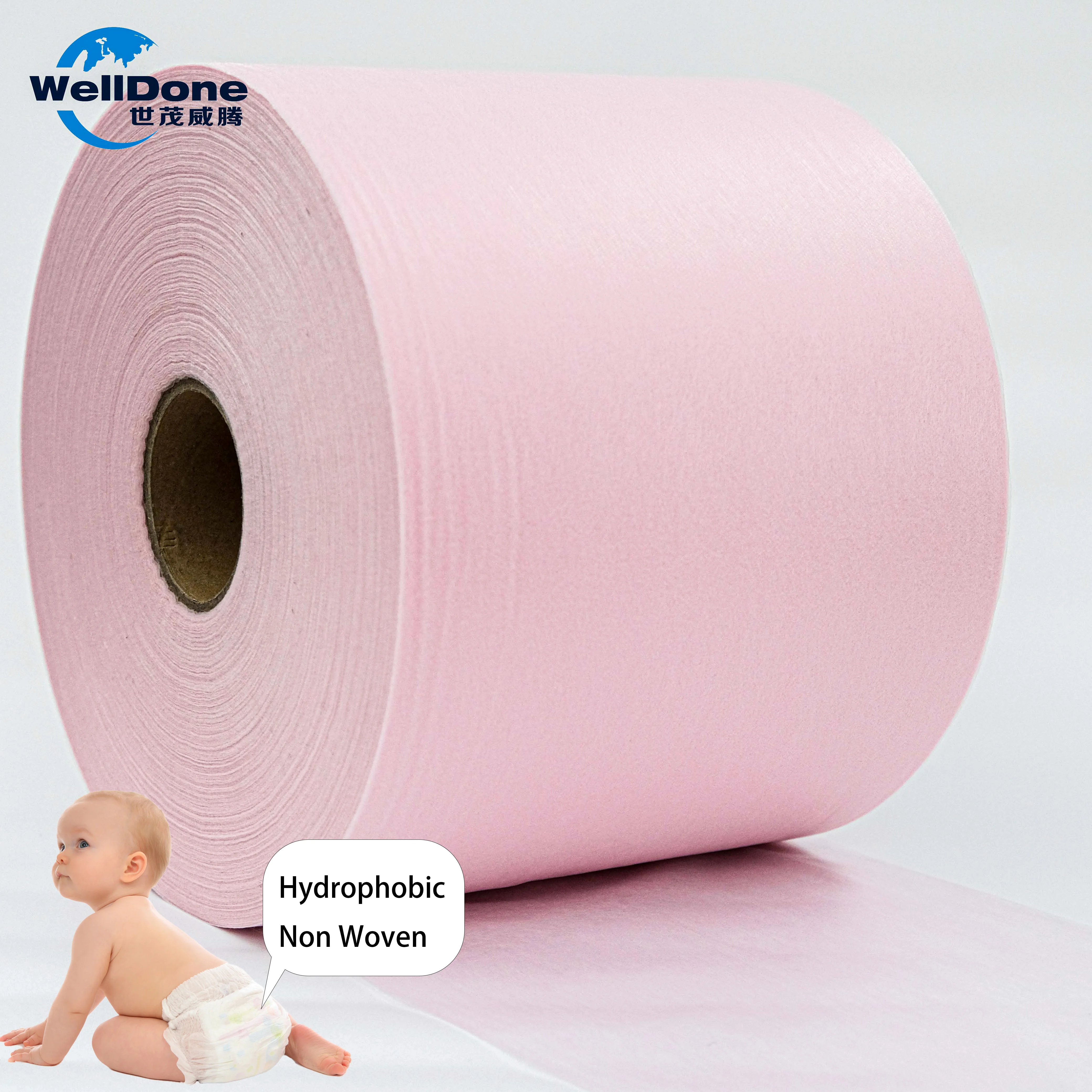 WELLDONE Hot seller Fabric hydrophobic non woven fabric Materials  Non-woven Spunbond  PP nonwoven for diapers baby diapers