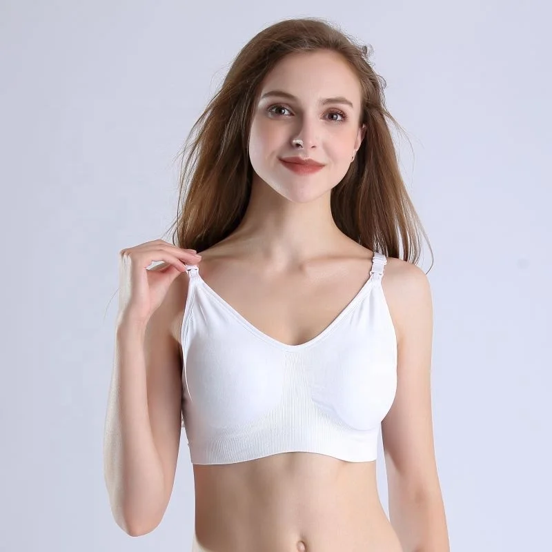 OEM Women Seamless Padded  Breastfeeding Maternity Postpartum  Nursing Bra  Wireless Drop Clip Cup Maternity with removable pads