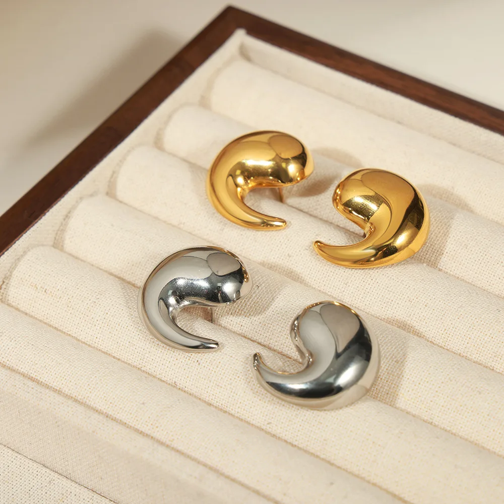 New Arrival Women Stainless Steel Jewelry 18k Gold Plated Water Drop Shaped Chunky Earrings