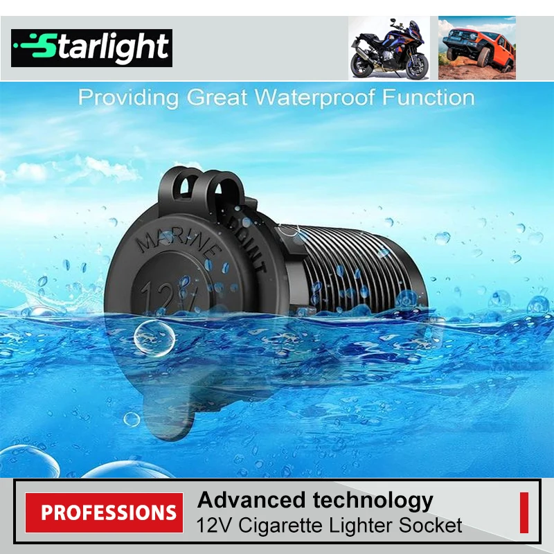 Car Cigarette Lighter Socket DC 12V, Waterproof Power Outlet Adapter Replacement with Panel for Marine Motorcycle Boat Truck