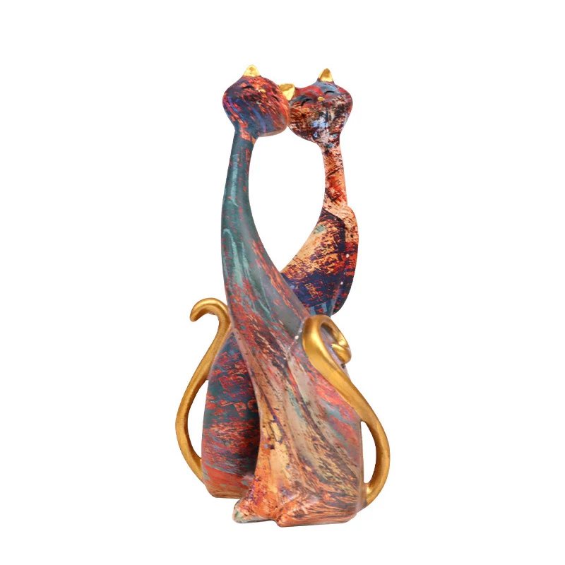 Wedding Decoration & Gift Animal Resin Craft Handmade Home Decoration Oil Painting Couple Cat Ornament
