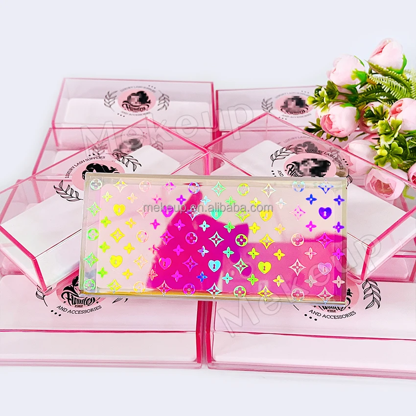 Wholesale Custom Lash Tile With Cover Custom Color Pink Lash Holder Acrylic Organizer Box Eyelash Tile For Eyelash Extension