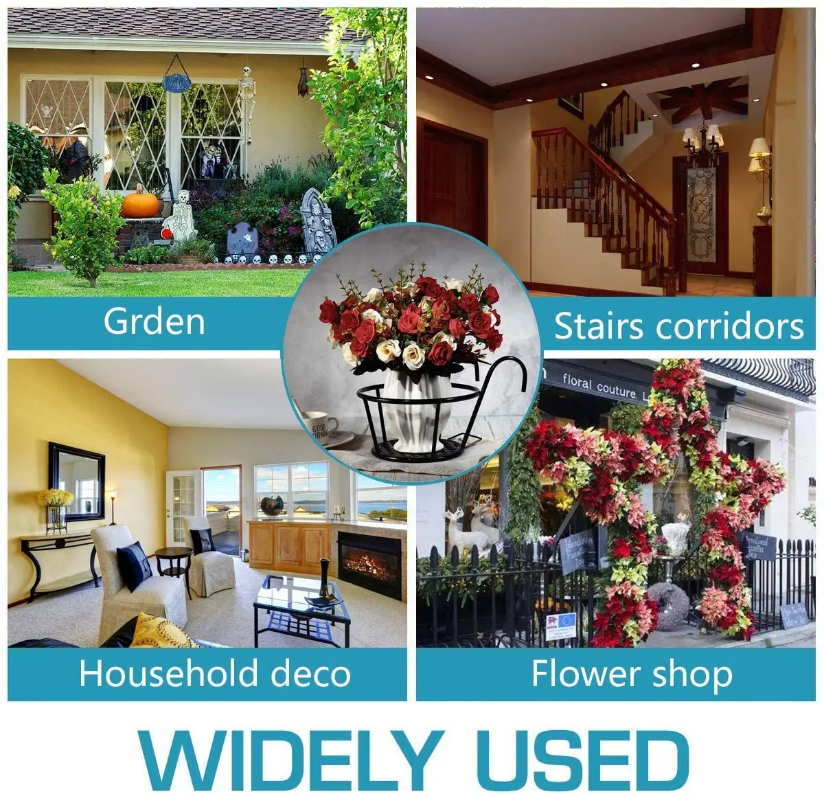 3 Counts Detachable Over The Rail Fence Window Hanging Metal Iron Flower Planter Pot Basket Rack Stand Holder