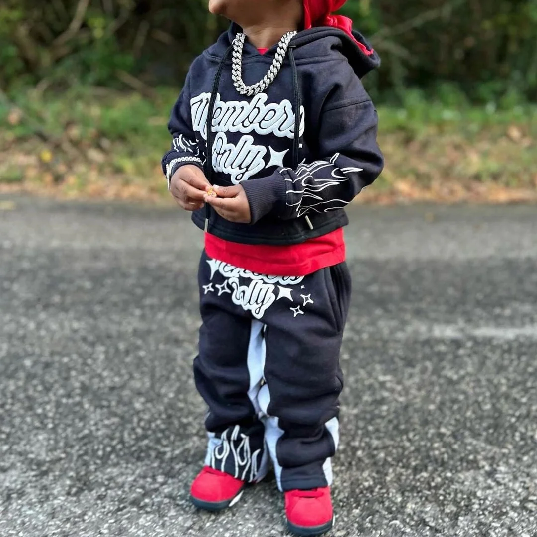 Fashionable Custom Kids 2Pcs Hoodies Jogger Set Streetwear Children Clothes Boys Fleece Tracksuits
