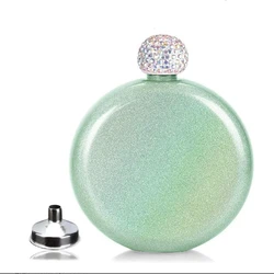 Круглая фляжка из нержавеющей стали с крышкой со стразами, 5 унций