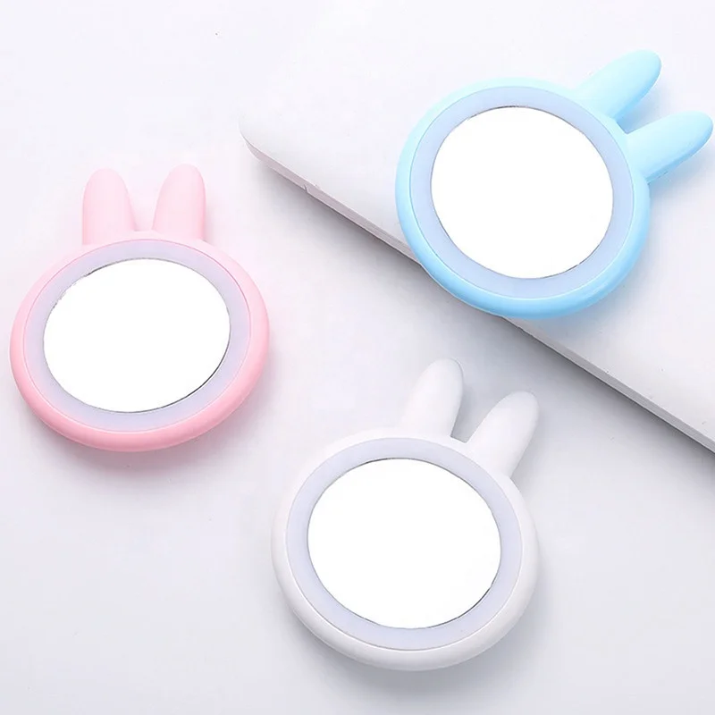 
 USB перезаряжаемое одностороннее зеркало для макияжа для девушек в форме кролика кошки круглой формы из АБС-пластика светодиодное мини зеркало для красоты женщин  