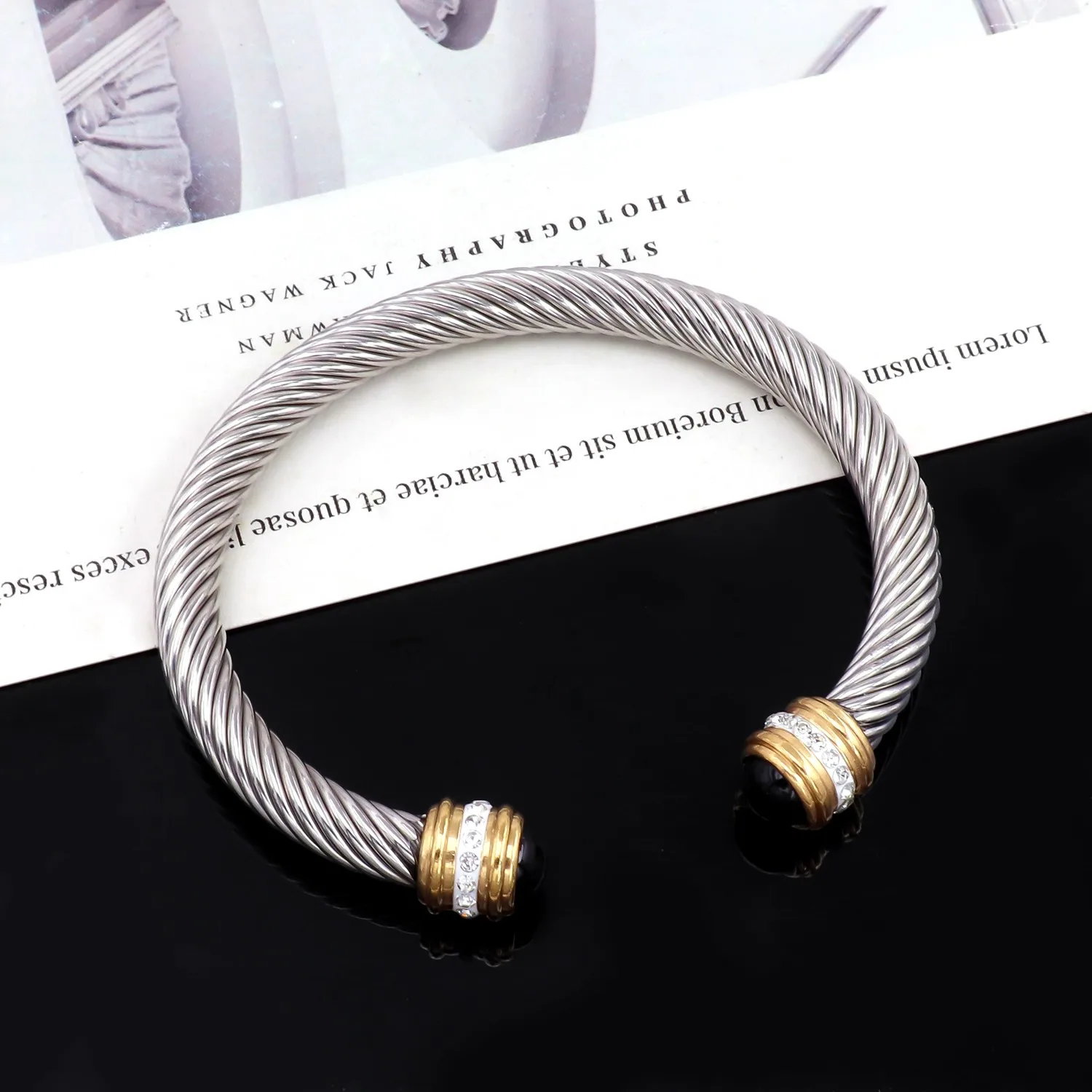 Inspired Famous Brand Adjustable Stainless Steel Jewelry Silver Bracelet With Birth Stones Cable Wire Bangles For Women