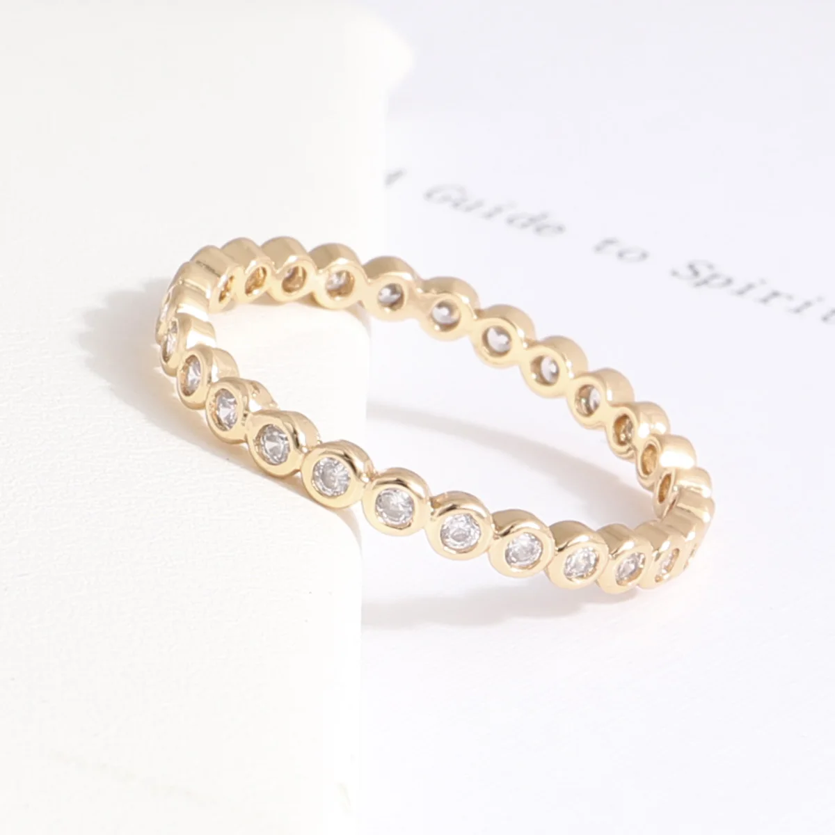 CM YIM Best Quality Simple Classic Style 18k Gold Plate CZ Diamond Wedding Band Ring For Women