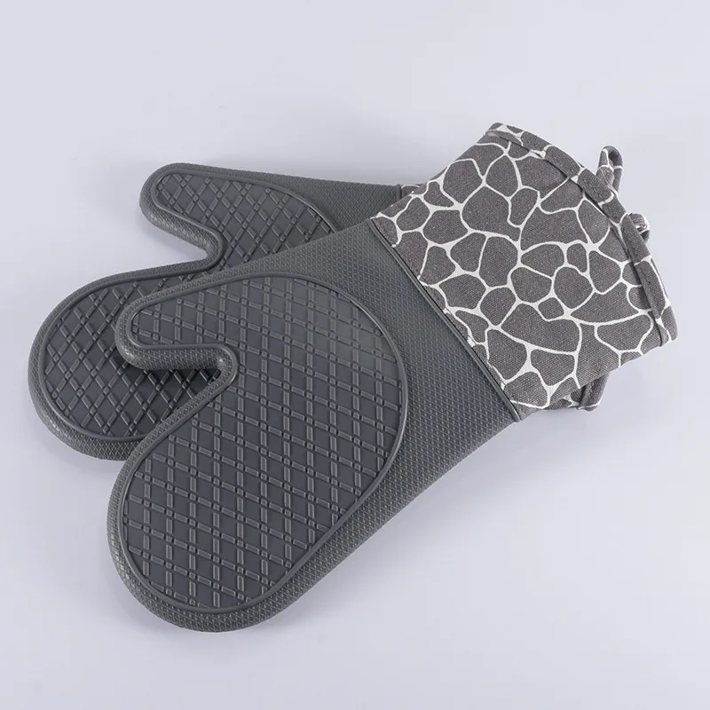 oven mitts pot holder set Heat Resistant Kitchen Cotton Lining Oven Gloves Non-Slip Silicone Cooking Baking Grilling