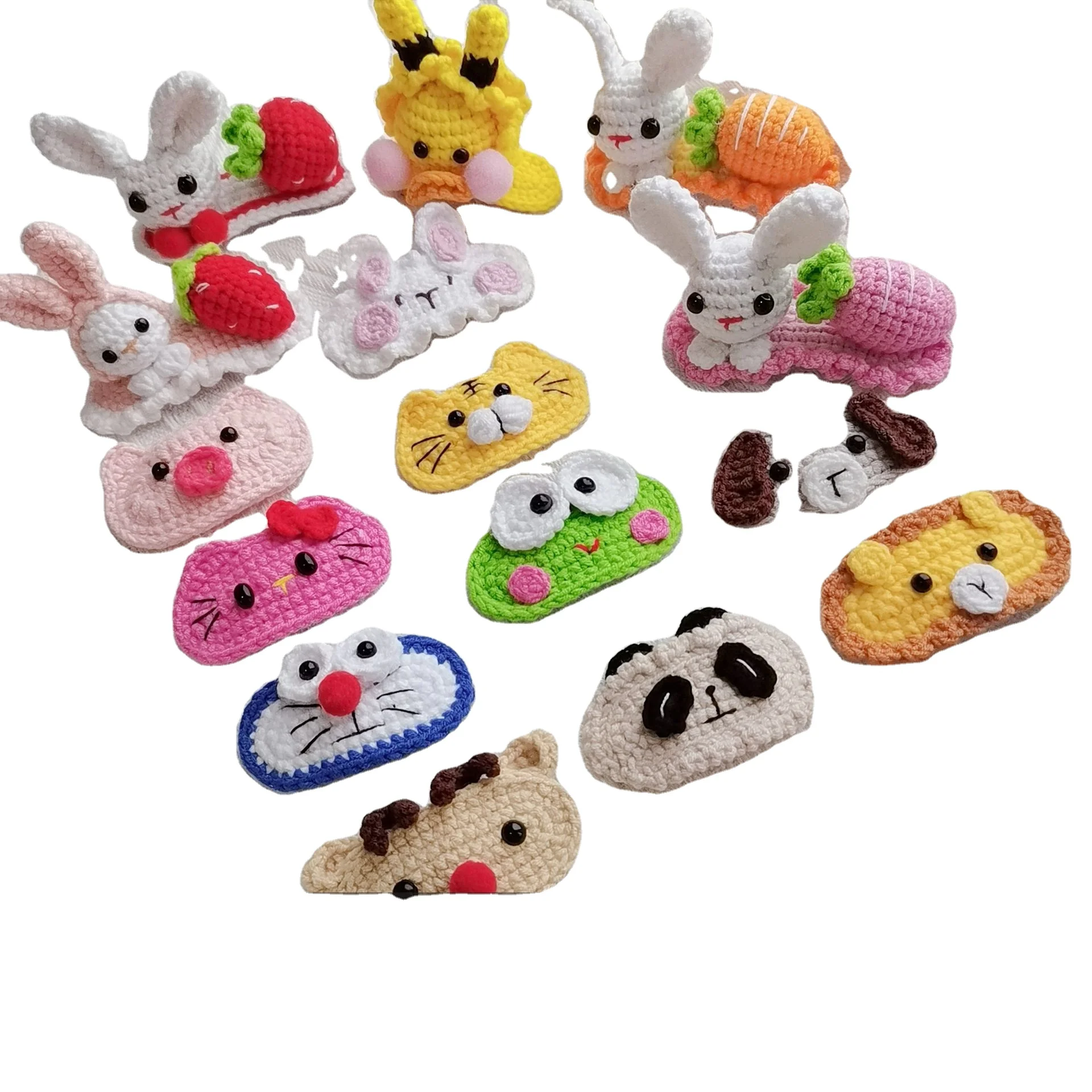 Hot Sale Handmade Crochet Cartoon Hair Clip Cute Rabbit Duck Fox  Kitty Hairgrips  Kids Child BB Baby Hair Accessories for Girl