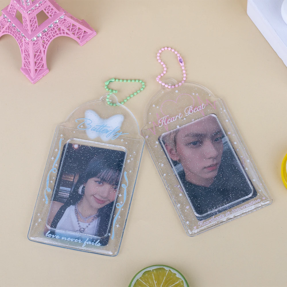 Custom kpop PC photocard holder PVC transparent glitter holographic effect card Sleeve Wholesale