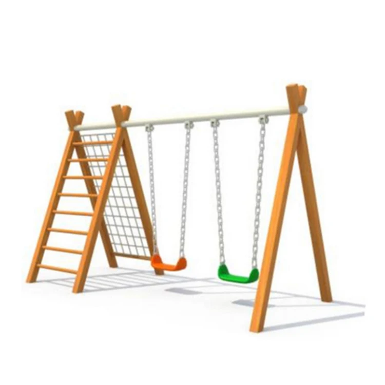 Wooden Swing Playset with Climbing Frame Kids Outdoor Playground Equipment Swing Set with Plastic Accessories