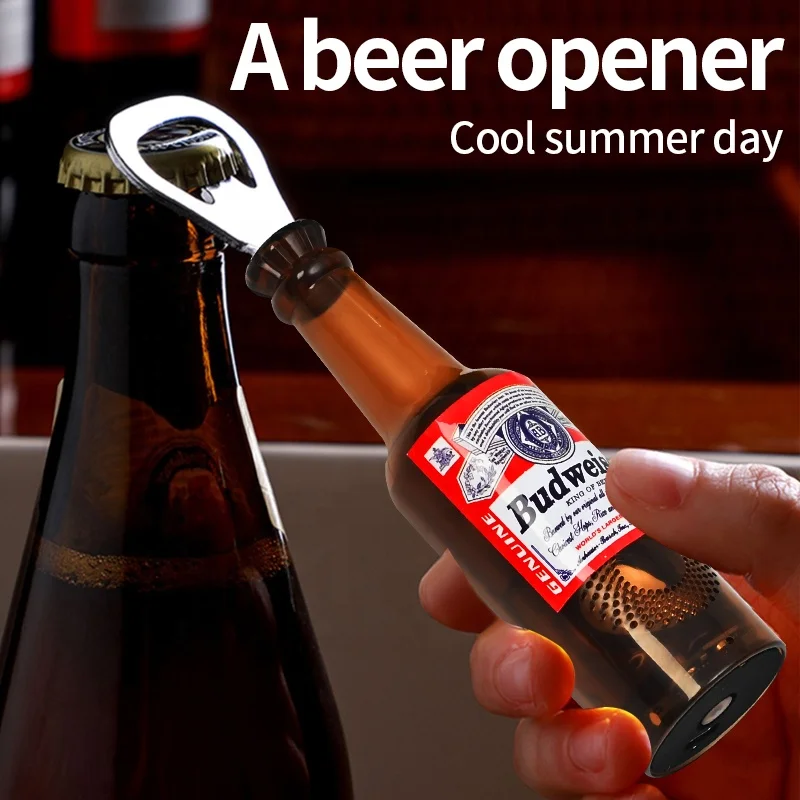 Factory Price Practical Stainless Steel Beer Bottle Shape Wine Opener Kitchen Playable Music 3D Bottle Opener