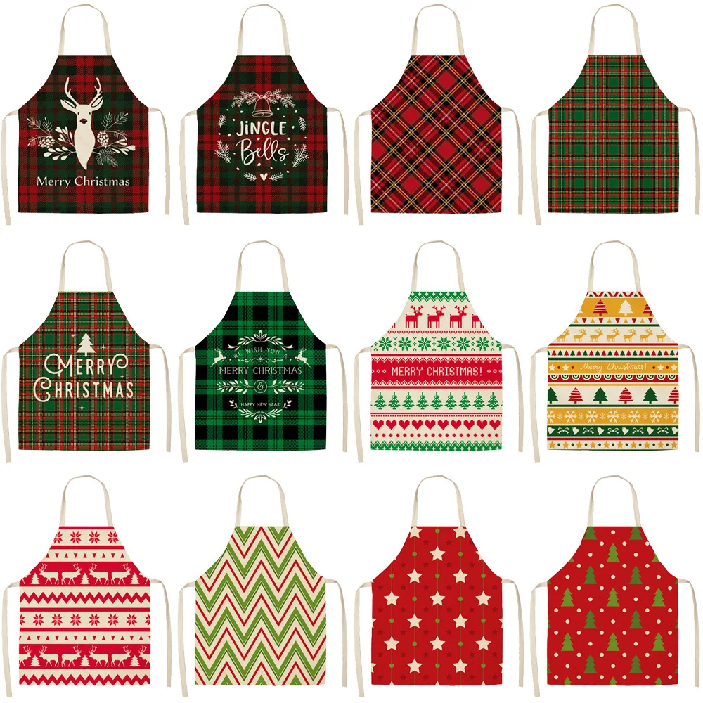 Hot Sale Personalized Customization Size Home Kitchen Cooking Baking Accessories Christmas Apron Women Cotton Linen Aprons