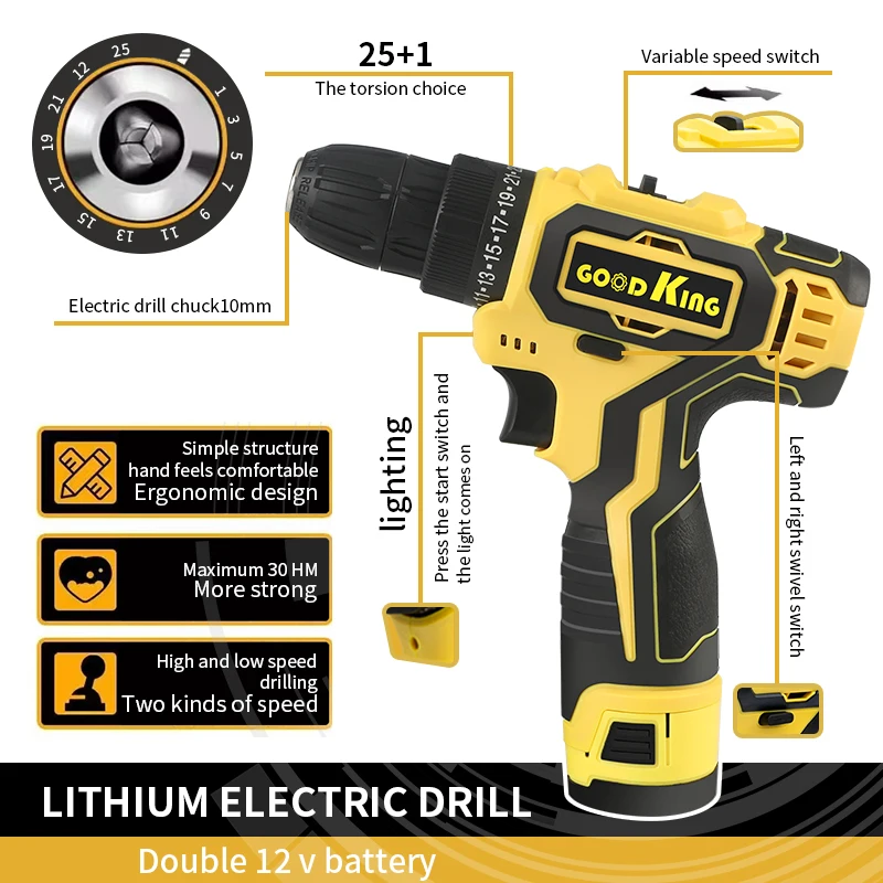 Goodking power tool combination kits combo kit max 12v 195 pieces power works cordless tools