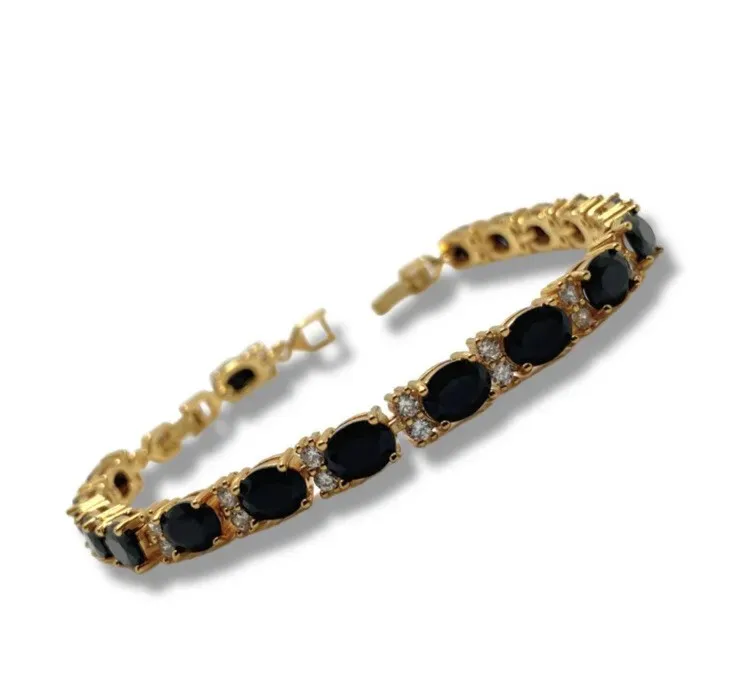 14K Yellow Gold Finish Ruby Emerald Green Blue Purple Amethyst Bracelet Cubic Zircon Created Diamond Onyx Tennis Bracelet