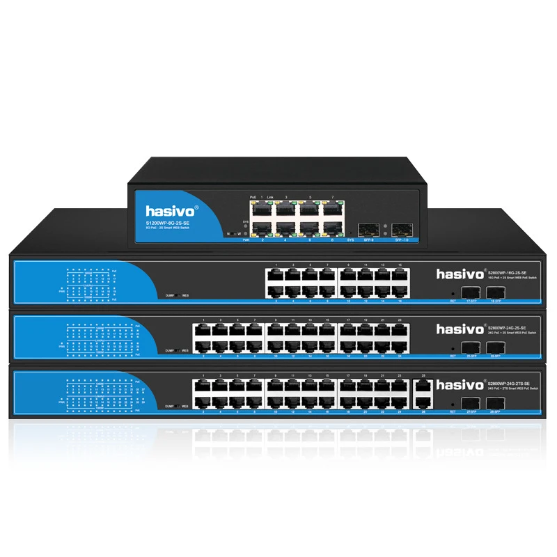 OEM/ODM Network Ethernet Fiber 2 Sfp 10/100/1000m Full Gigabit Managed  8 16 24 48 Port PoE Switch For CCTV