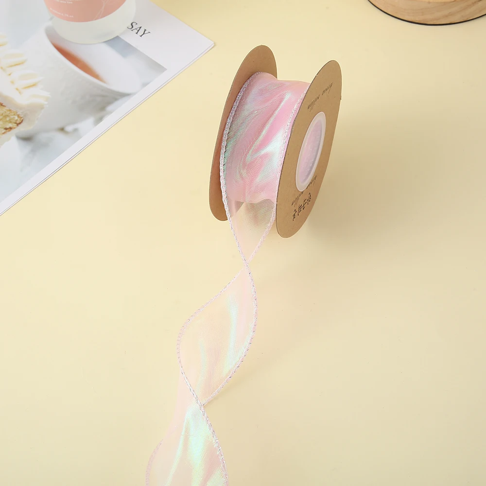 Factory wholesale customized solid color double face organza wired ribbon organza ribbon roll