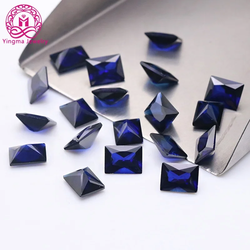 Loose sapphire blue gemstone 2x4mm to 10x12mm 32# 34# rectangle shape synthetic corundum gems