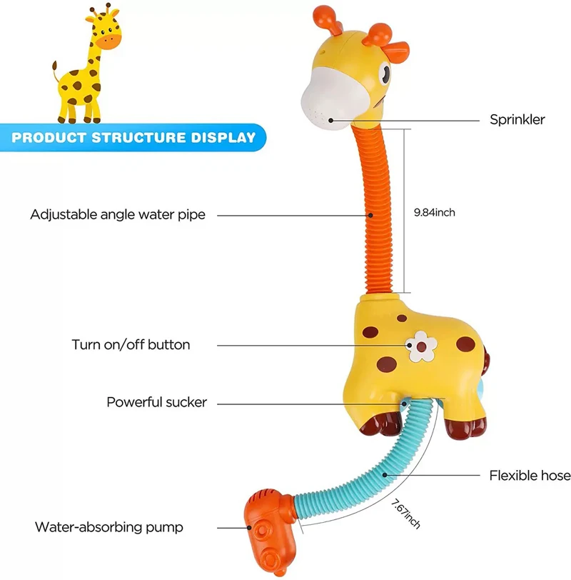 Electric Sucker Giraffe Water Sprinkler 2022 Baby Shower Set Spray  Bath Bathtub Toys for Kids