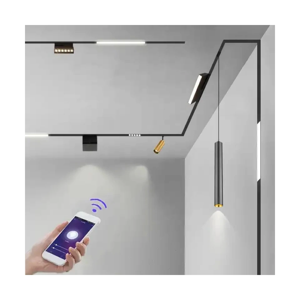 New Designer Tendencia smart tuya ultra thin stretch ceiling surface recess embedded white colour linear magnetic track light