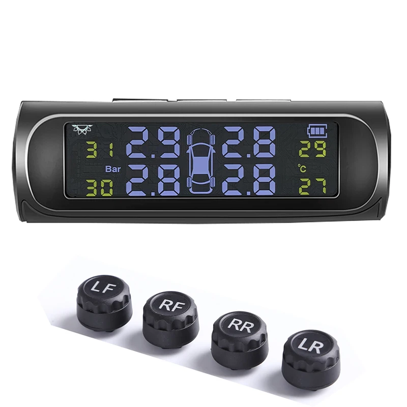 Smart Car TPMS Tyre Pressure Monitoring System Solar Power Digital LCD Display Auto Security Alarm Systems Tyre Pressure