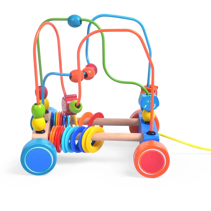 Children Wooden Bead Maze  Educational Montessori Toy Baby Play animal Pull Along Toy Rings Wooden Bead Maze Toy,