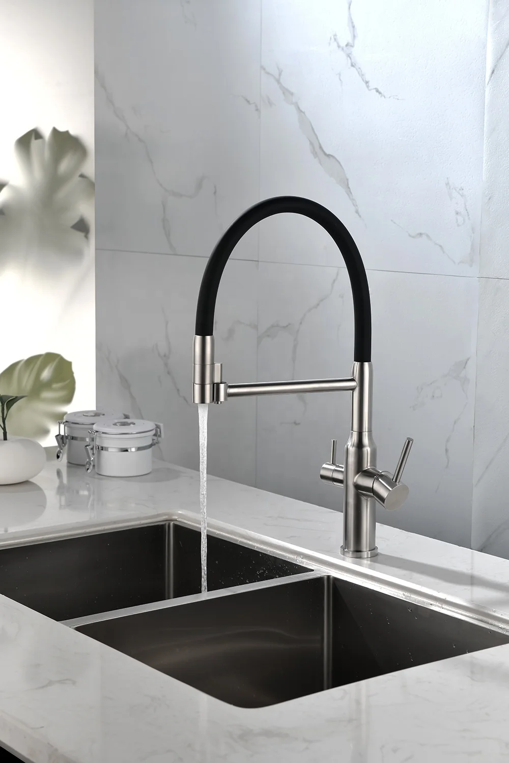 Custom Black plus silver chrome  kitchen faucet Round single Handle Water Purifier Tap Faucet for Home Tap Mixer