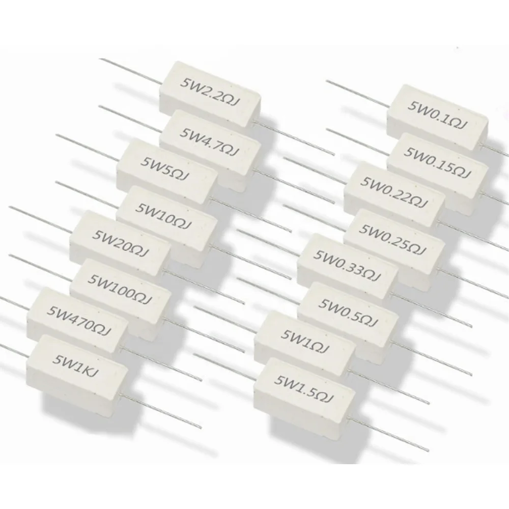 10pcs 5W 5% Cement Resistor Power Resistance 0.1 ~ 10K 0.1R 0.5R 1R 10R 100R 0.22 0.33 0.5 1 2 5 8 10 15 20 25 30 100 1K 10K ohm