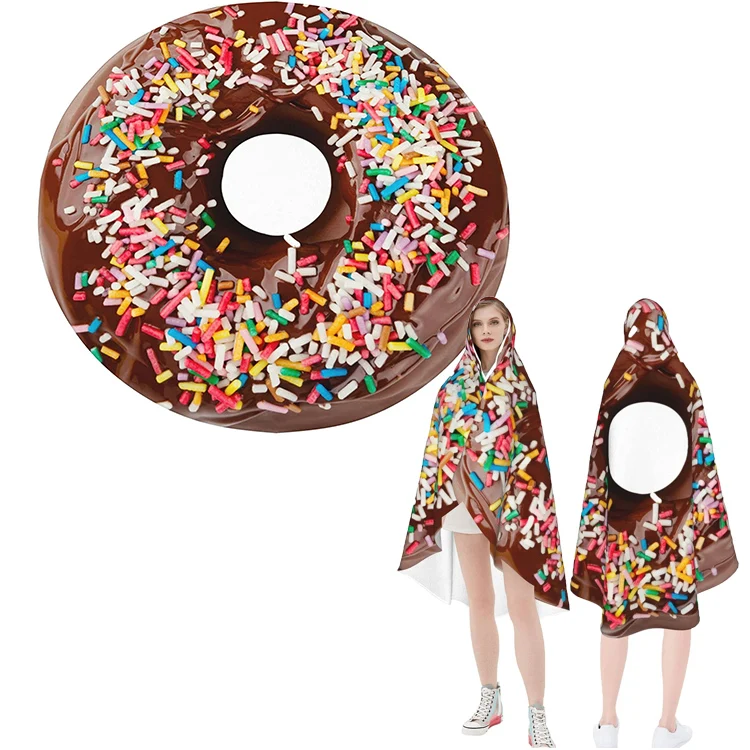 Lightweight and soft Flannel food novelty decorative donut double sized plain fleece blankets round beach doughnut blanket