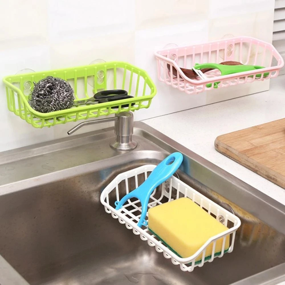 Simple Sink Drain Basket Kitchen Storage Rack with Suction Cup Bathroom Shelf Home Decoration Organizer Kitchen Gadgets