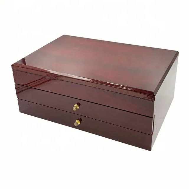 Роскошная деревянная коробка для шоколада с 2 выдвижными ящиками пианино Вишневое покрытие