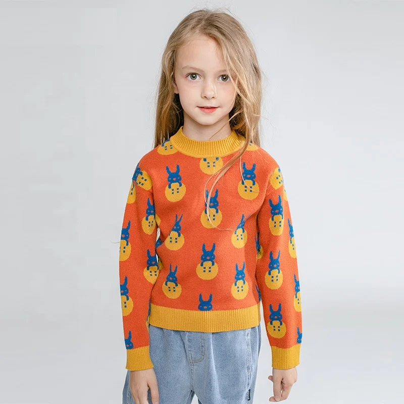 
Spring Autumn New Style Round Neck Sweater Girls Cute Cartoon Pattern Print 