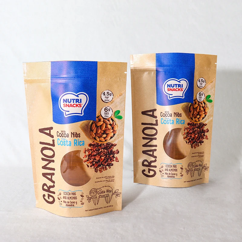 Custom Private Labels Free Sample Eco Friendly Brown Kraft Paper Stand Up Pouch Bags With Clear/Matte Window For Tea Nuts Coffee