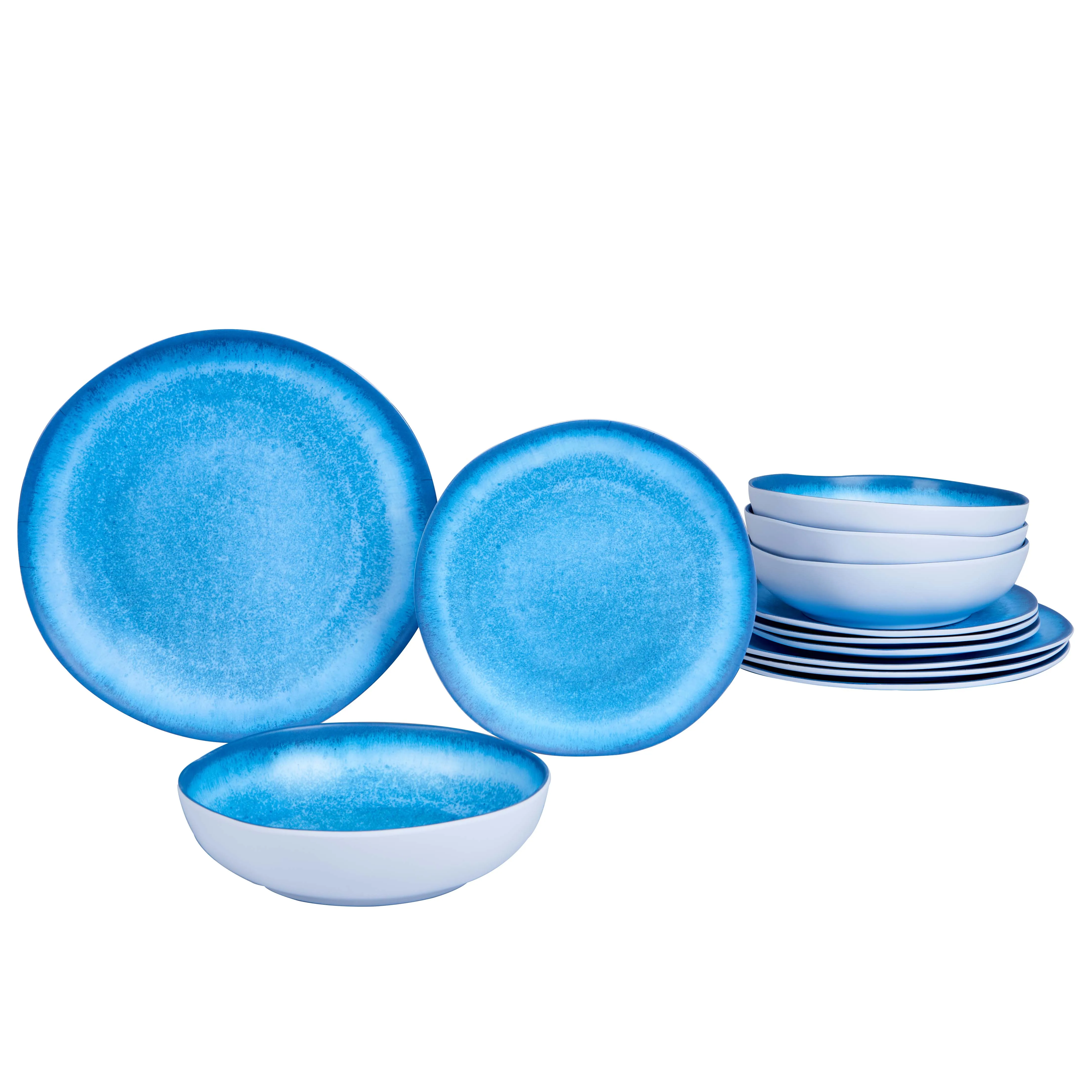 2022 New Design Matte Dish Unbreakable Melamine Dinner Set Blue Custom Logo Pattern Melamine Dinnerware