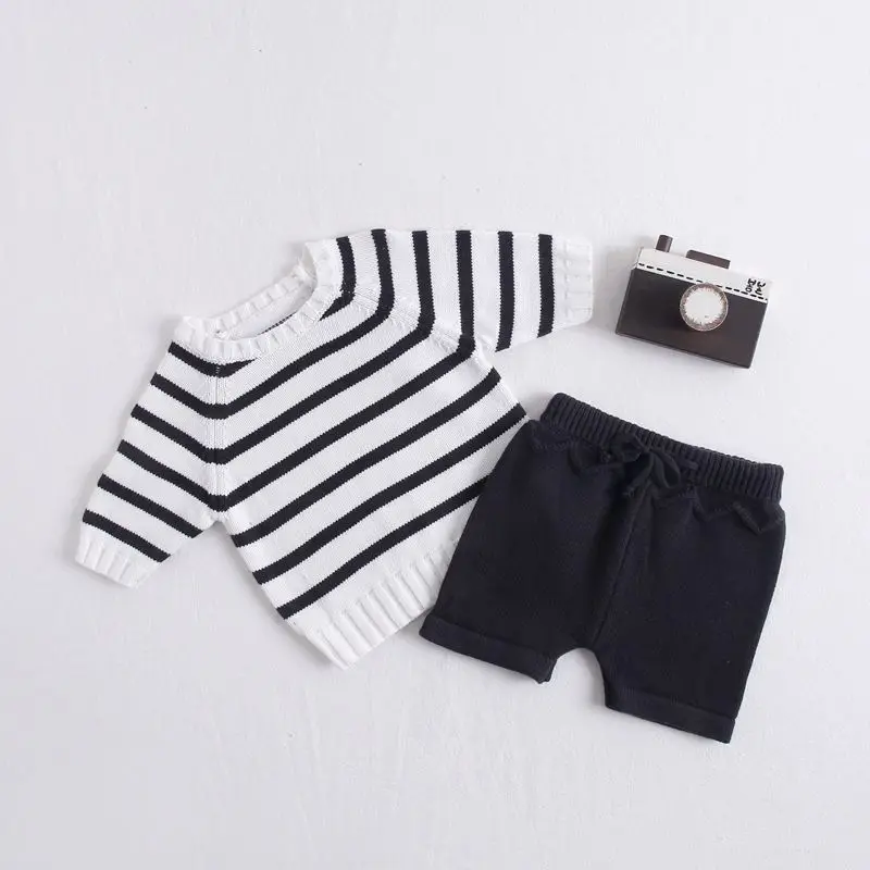 
2020new Born Baby New Winter Clothes Set Suit Striped Long Sleeve Hand Made Baby Clothes 