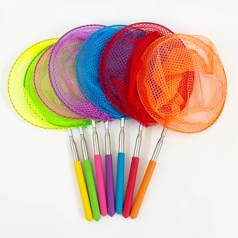 Retractable Outdoor Dragonfly Nets Nylon Mesh Insects Catch Fish Stainless Steel Telescopic Rod Fishing Butterfly Net For Kids