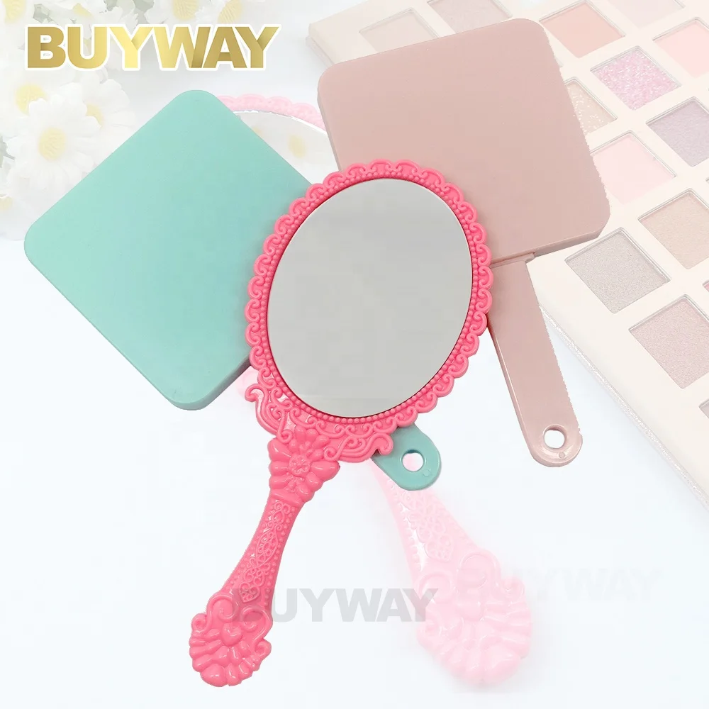 Wholesale Facial Kitty Customizable Luxury Eyelashes Lip Round Oval Beautiful Handbag Hand Pocket Makeup Handheld Retro Mirror