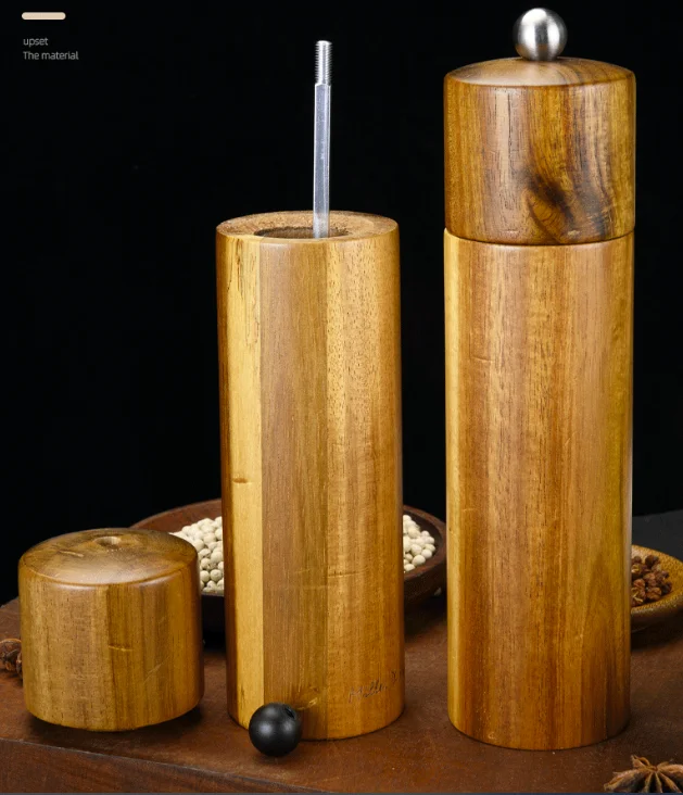 High Quality Kitchen Gadget Ceramic Grinders with Adjustable Coarseness Made From Sustainable Acacia Wood Salt Pepper Mill Set