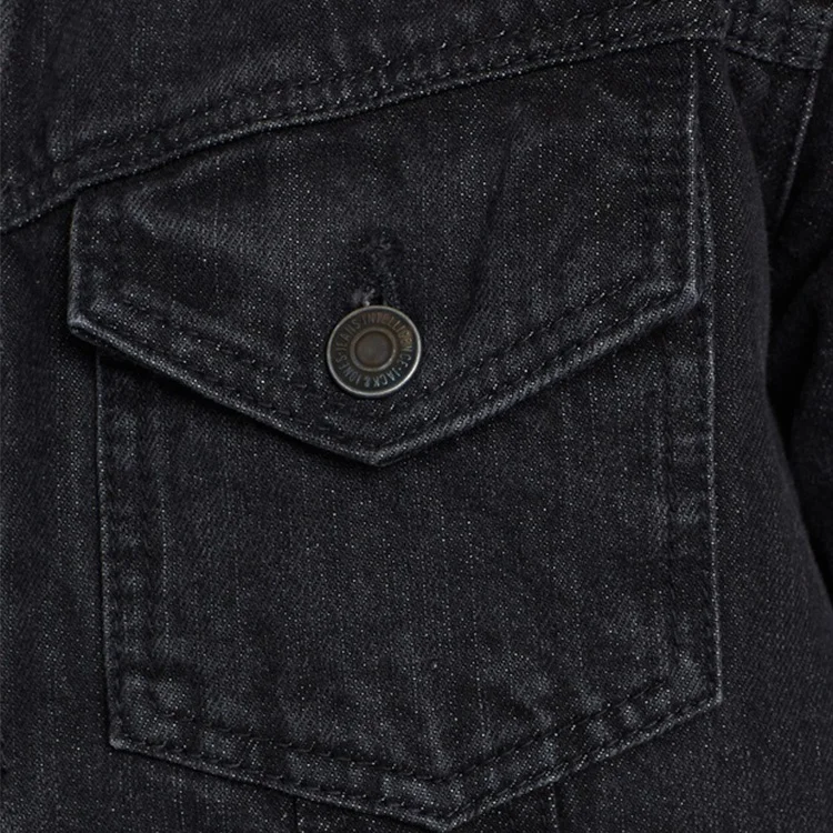 Men Black Custom Button Up Winter Warm Sherpa Fleece Denim Jacket