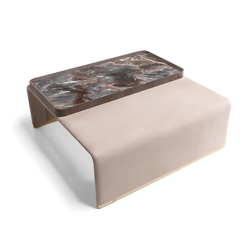 Italian Modern Minimalist Designer Marble Combo Living Room Coffee Table Postmodern High-Low Shape Living Room Coffee Table