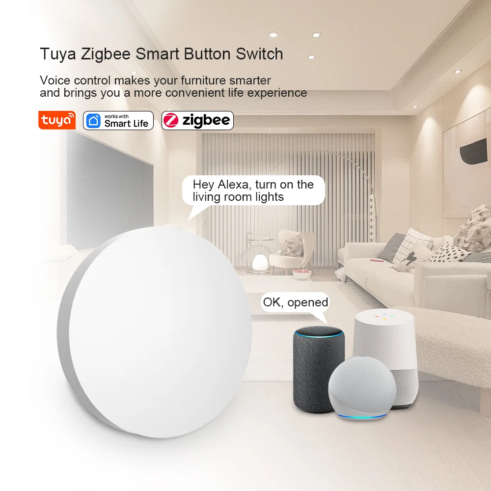 Смарт-кнопочный переключатель Tuya ZigBee беспроводной пульт дистанционного управления с одной клавишей