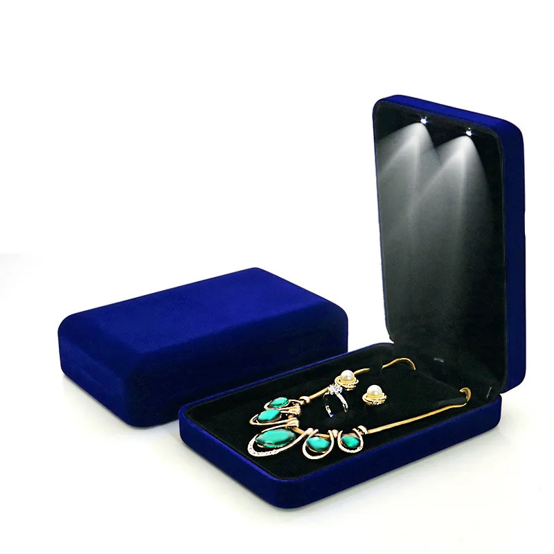 Custom Led Pearl Necklace Double Ring Earrings Jewelry Storage Packaging Case Gift Organizer Jewellery Box Set With Light