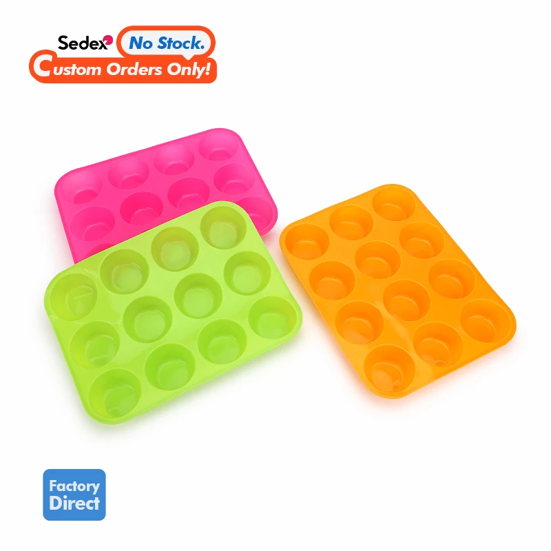BPA Free Silicone Cake Mold Pan 12 Cavity Round Silicone Muffin Cup Cupcake Pudding Chocolate Cake Mold