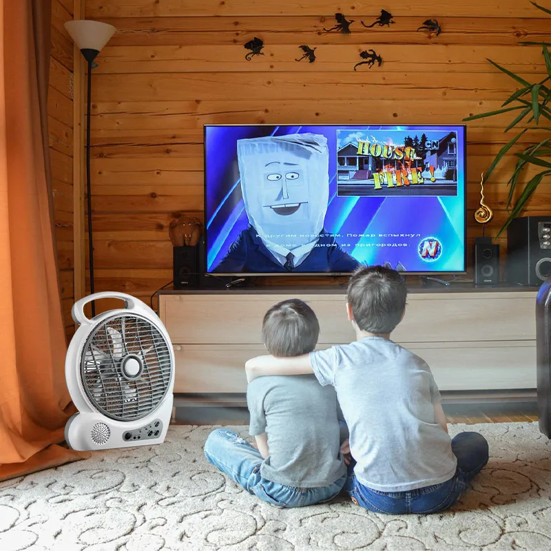 Changrong Rechargeable Table Fan 10 inch Radio Fan with Power Bank and solar charging function