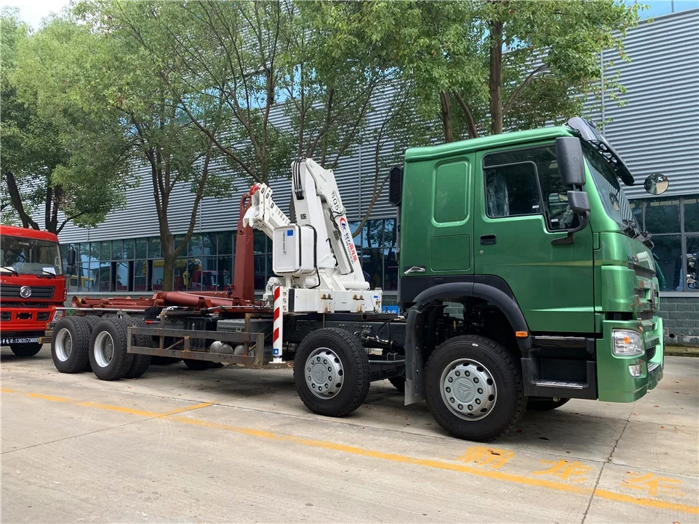 HOWO 8X4 Hook Lift Garbage Truck With Crane 12 wheels Hook Arm Truck mounted with Crane