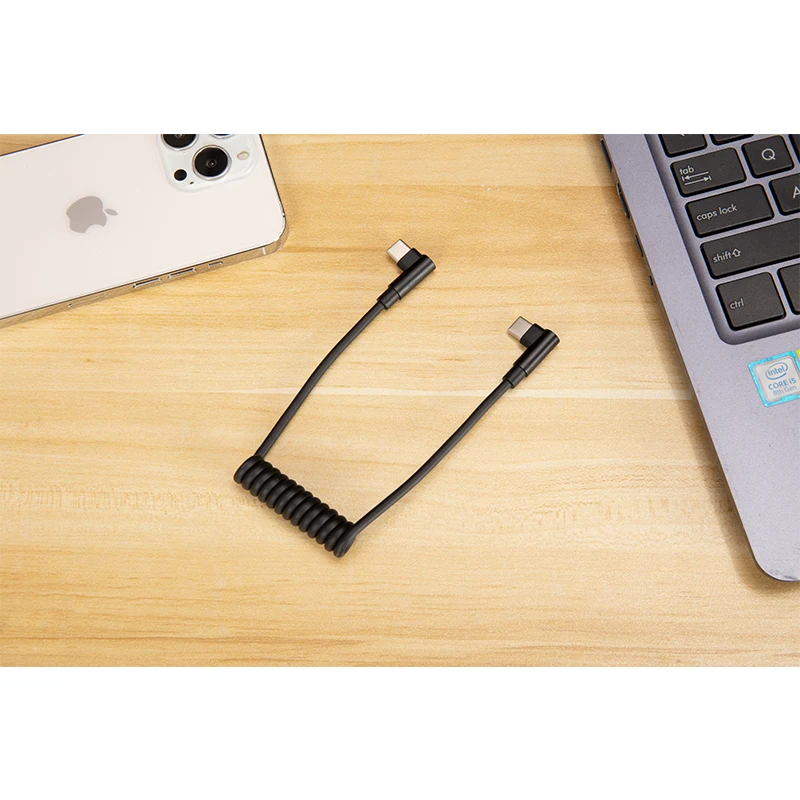 Quick Charge And Data Sync Spring Thread Curly Coiled Type C Data Cables For Laptop Mobile Phone