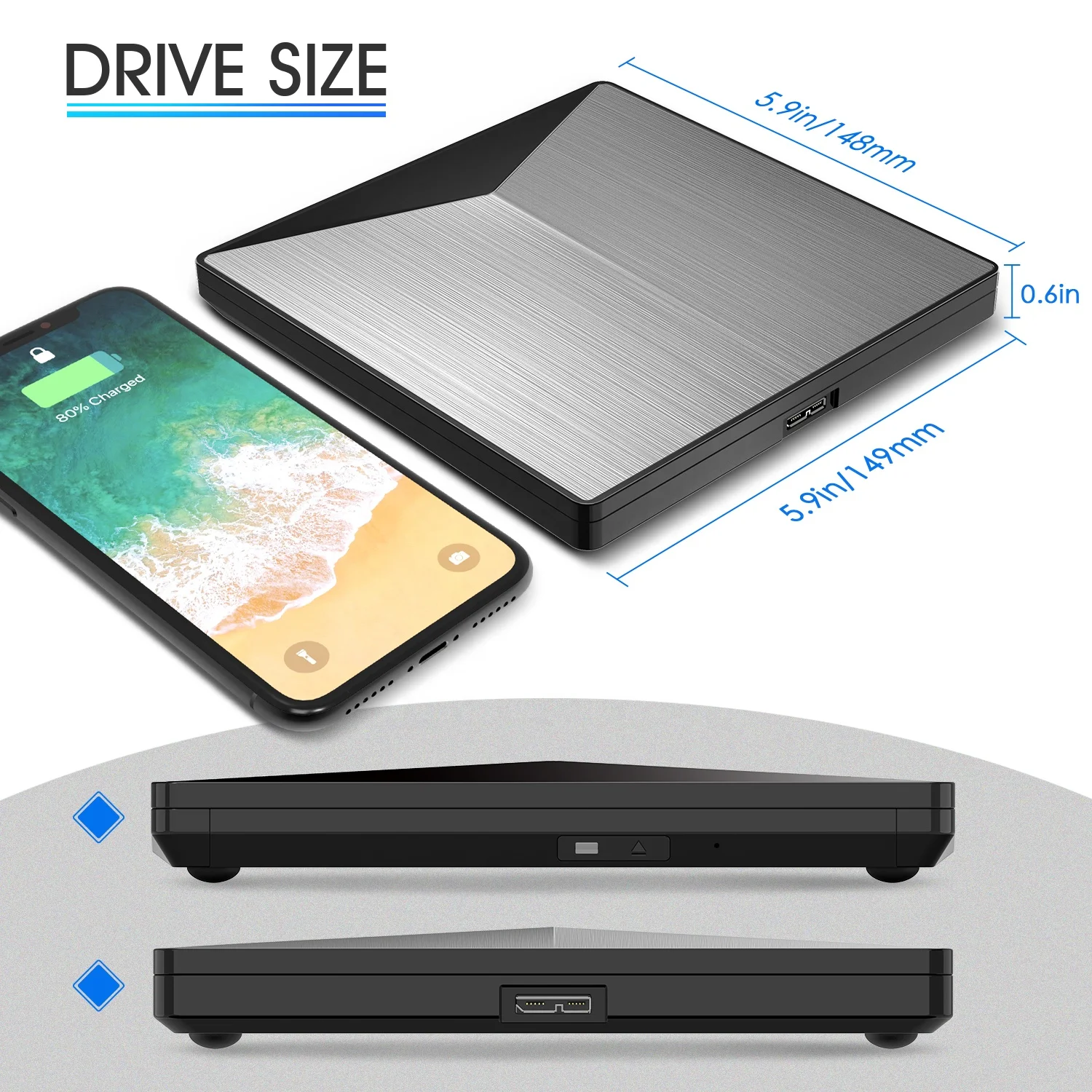  Внешний DVD-привод USB 3 0 портативный привод CD/DVD +/-RW тонкая ПЗУ перезаписывающая горелка с ноутбуком настольным ПК оптический 
