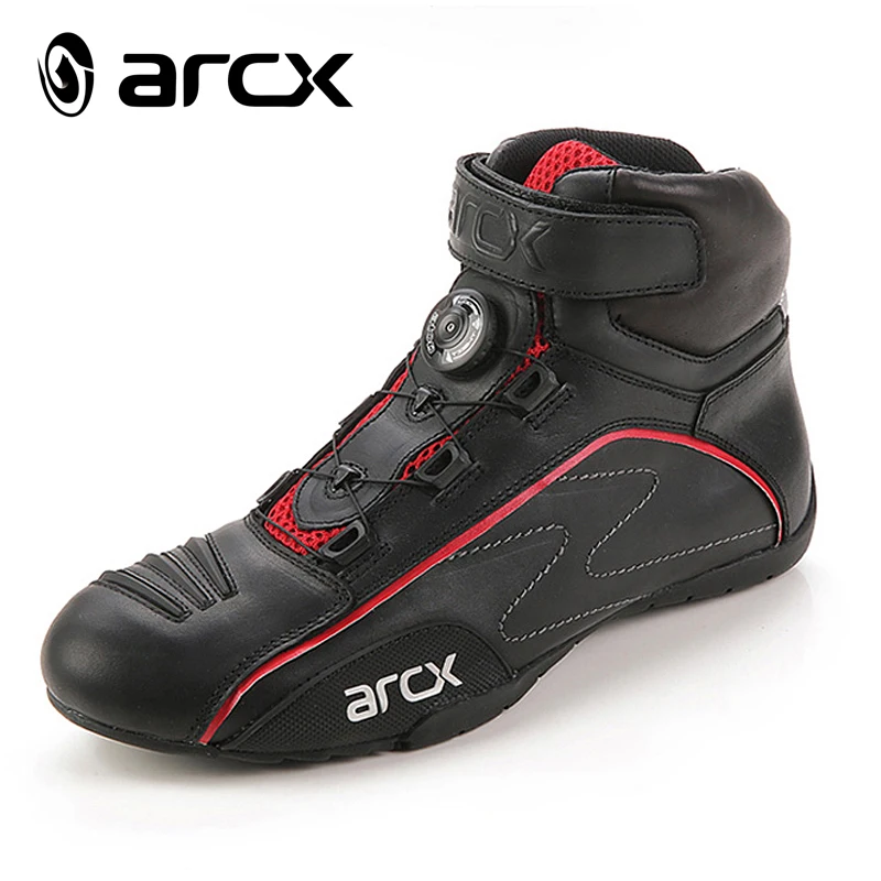 
Arcx черные, красные стильные дышащие спортивные байкерские ботинки из воловьей кожи для мужчин/Стильные прочные мотоциклетные гоночные ботинки 